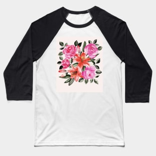 Roses and Lilies in watercolor Baseball T-Shirt